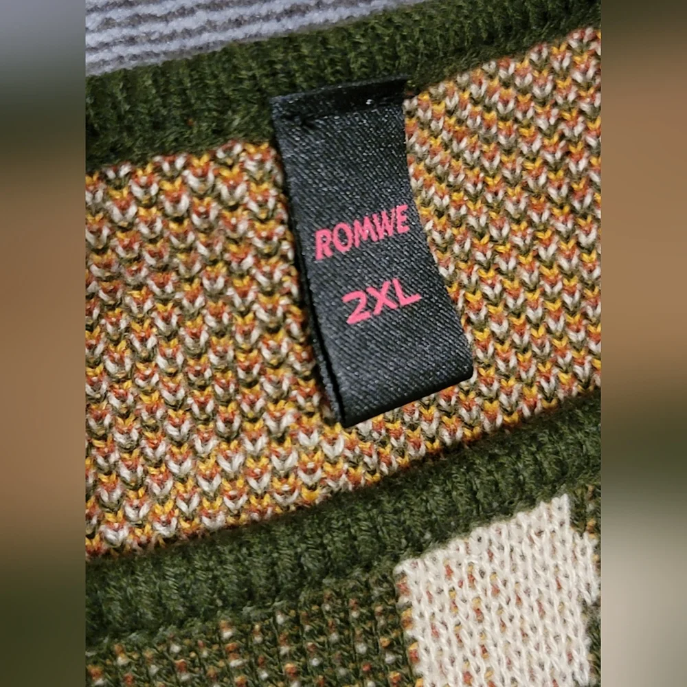 ROMWE Women's Sun and Moon Crop Patchwork Sweater Sz 2XL - Olive, Mustard, Rust - Picture 2 of 7